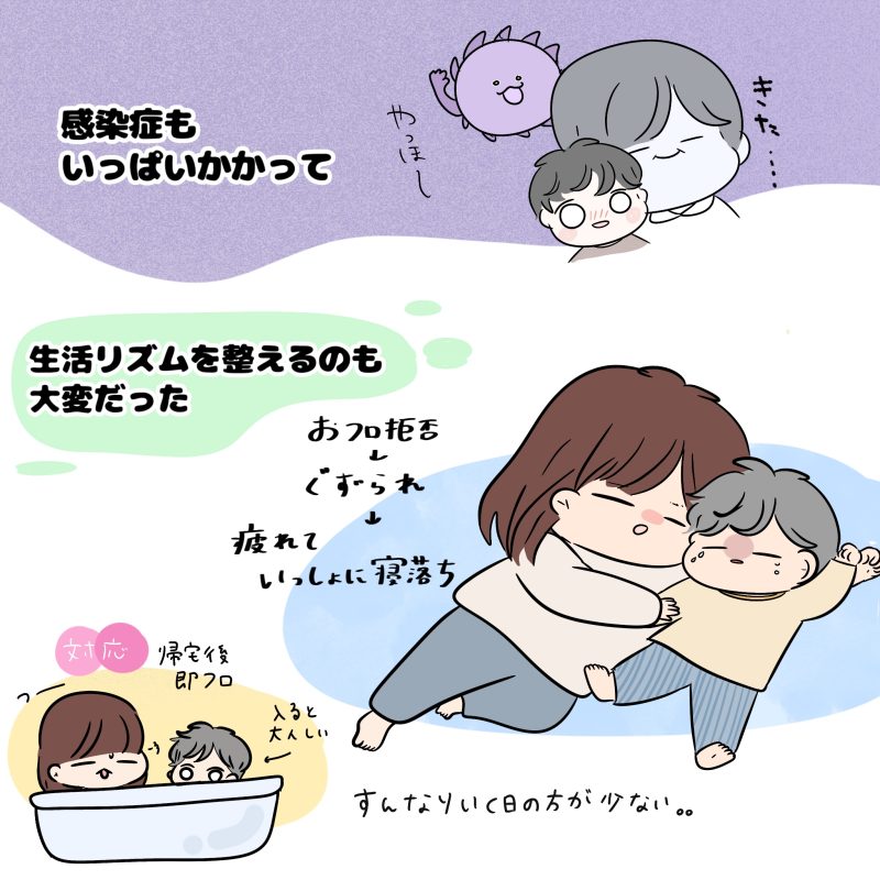 子供は保育園で感染症にもたくさんかかった。生活リズムを整えるのも大変だった。