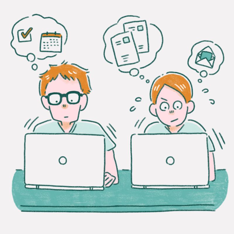 事務作業をする看護師のイラスト