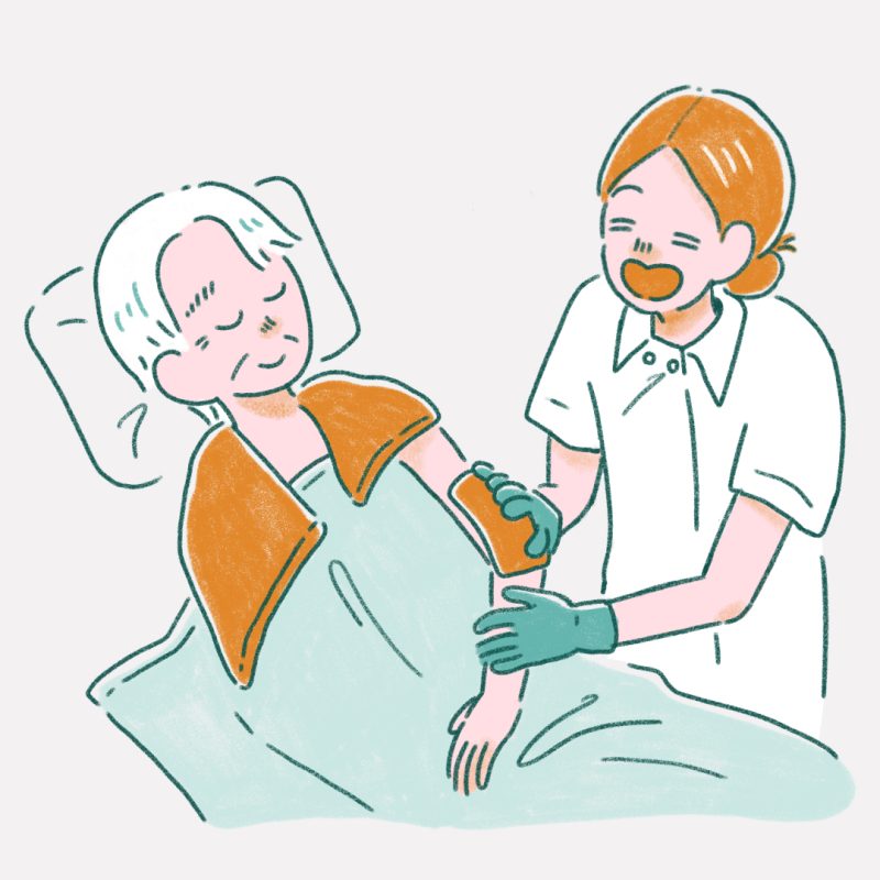 患者さんの清潔ケアをする看護師のイラスト